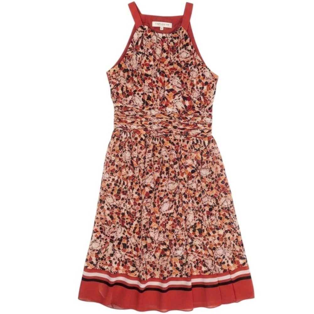 Evan Picone Women's Size 8 Red Orange Floral Sleeveless Fit and Flare Dress